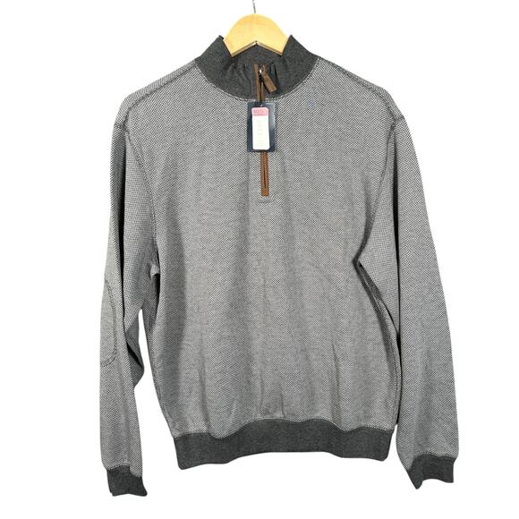 Cremieux Classics Men's Size M Sweater Grey Brown Houndstooth Quarter Zip NWT - Picture 1 of 4